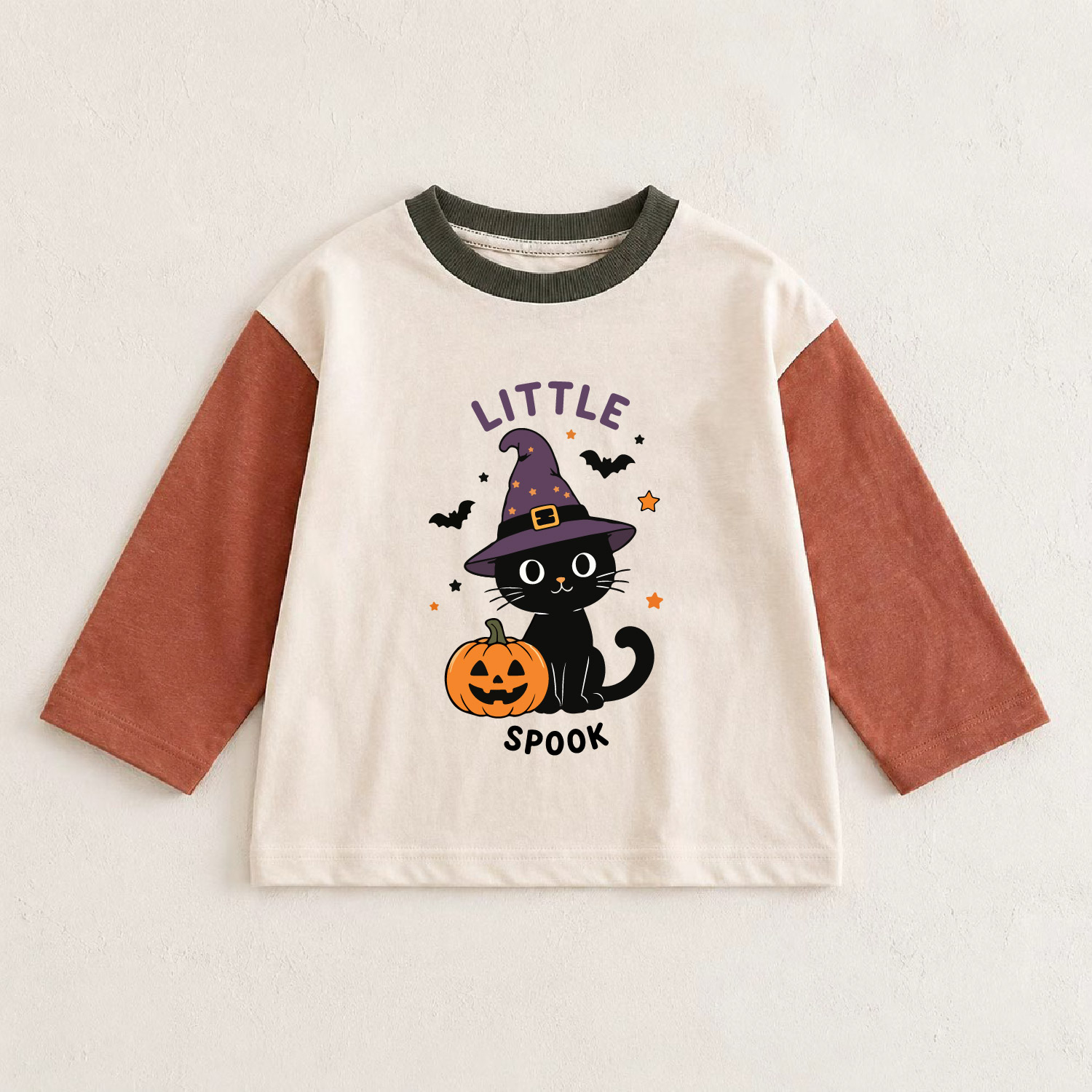 LITTLE SPOOK Baby & Kids Cat Pumpkin Color Block T-shirt
