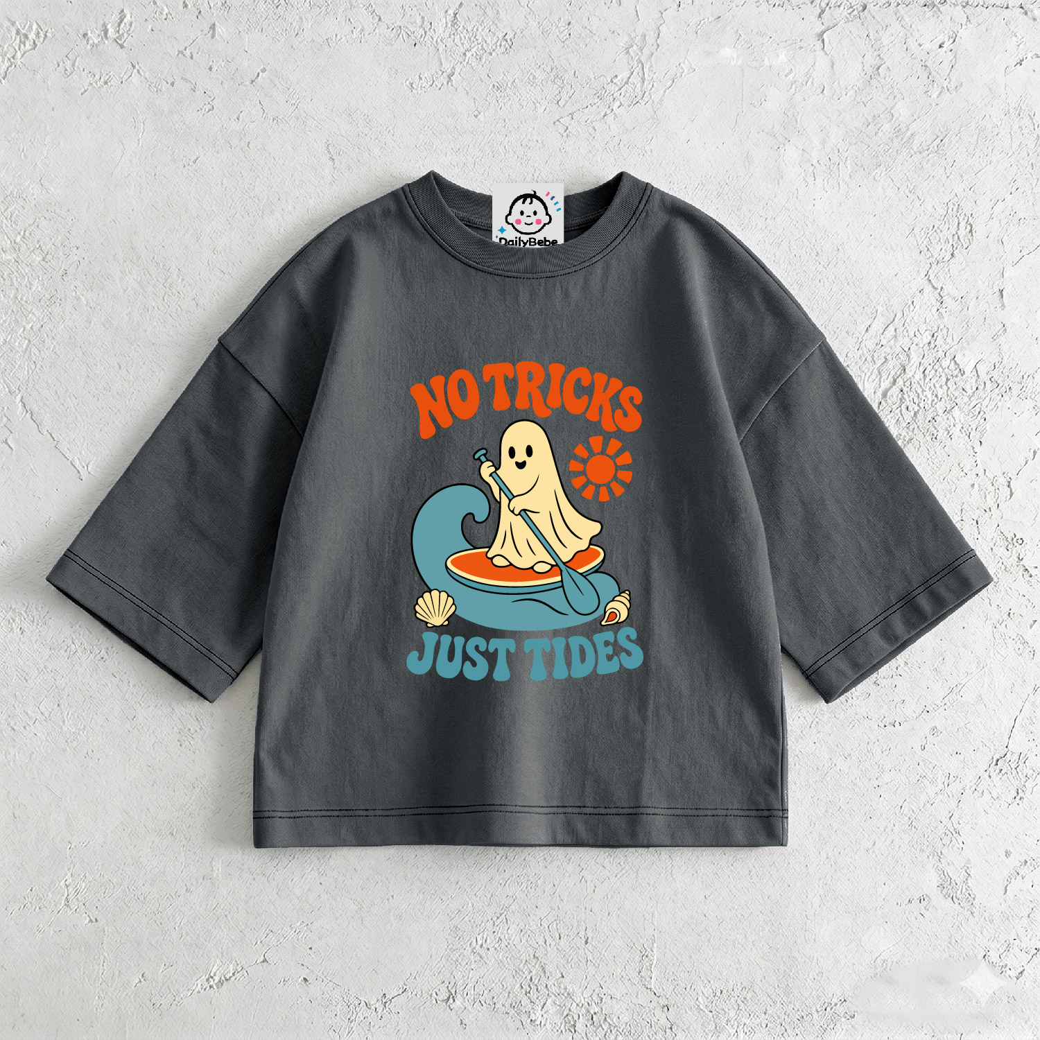 NO TRICKS JUST TIDES Baby & Kids Ghost Pumpkin T-Shirt (6M-12Y)