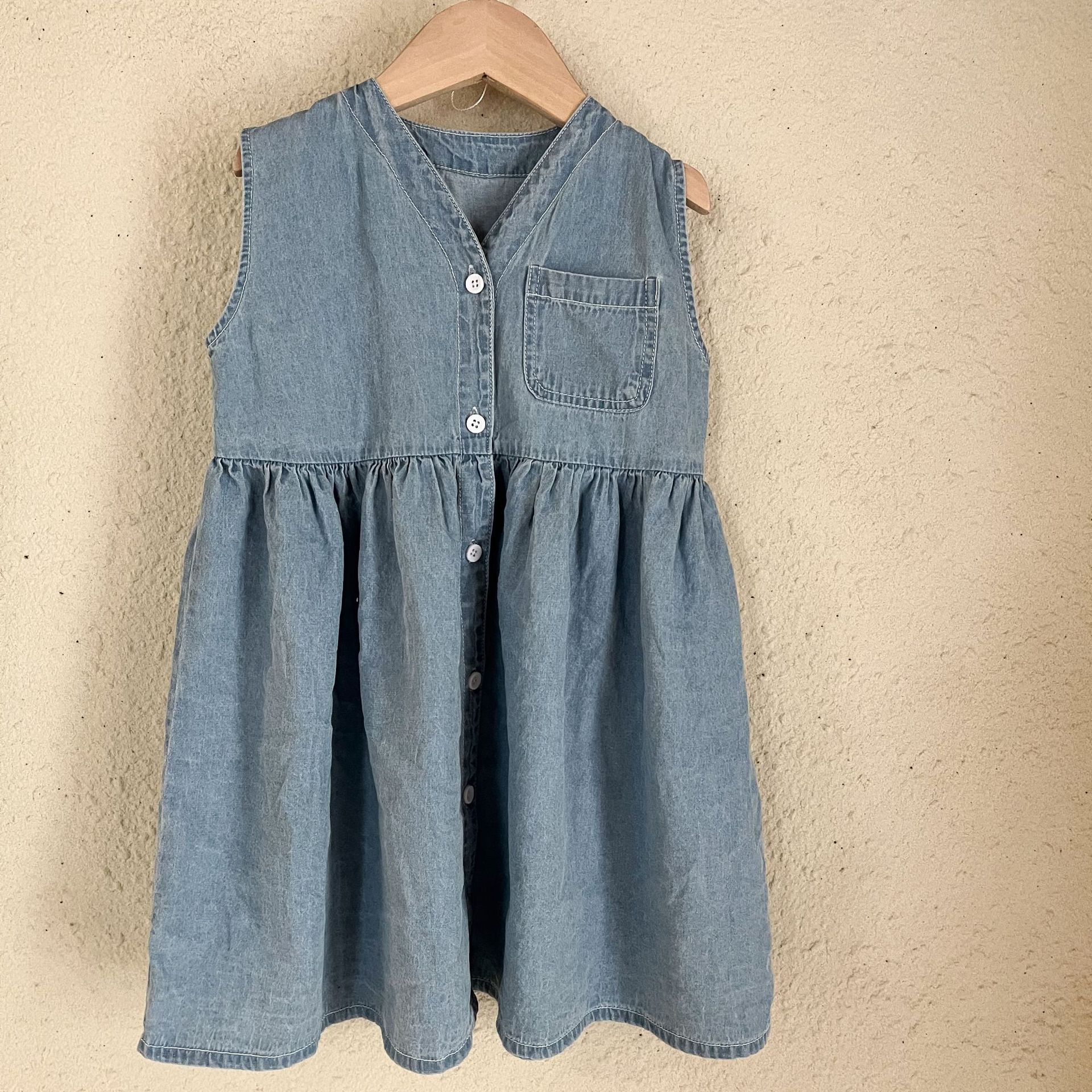 Toddler Denim Blue Casual Sleeveless Dress