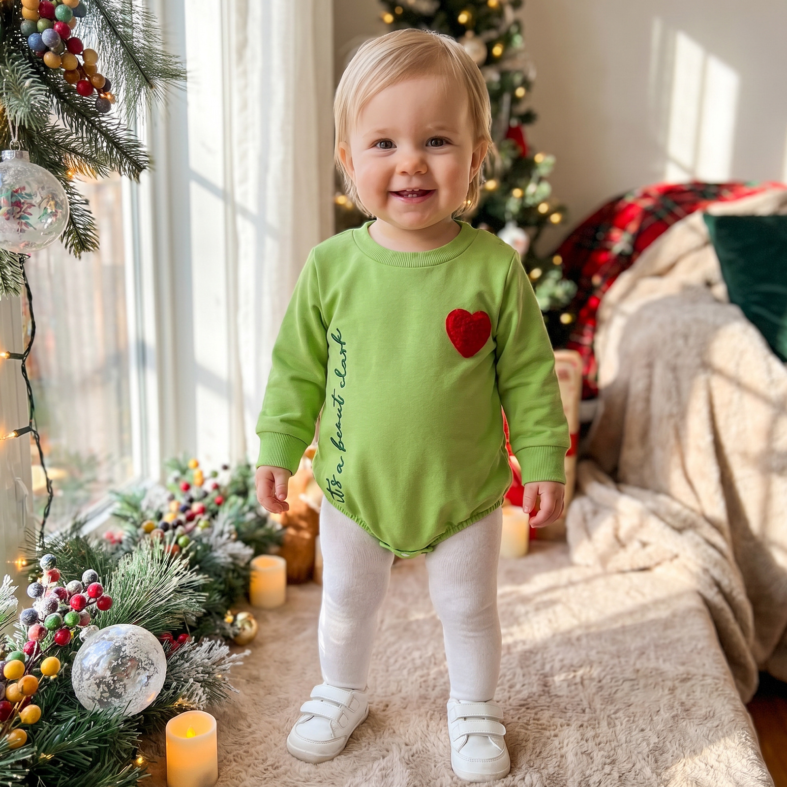 Christmas Baby Letter Heart Embroidery BODYSUIT
