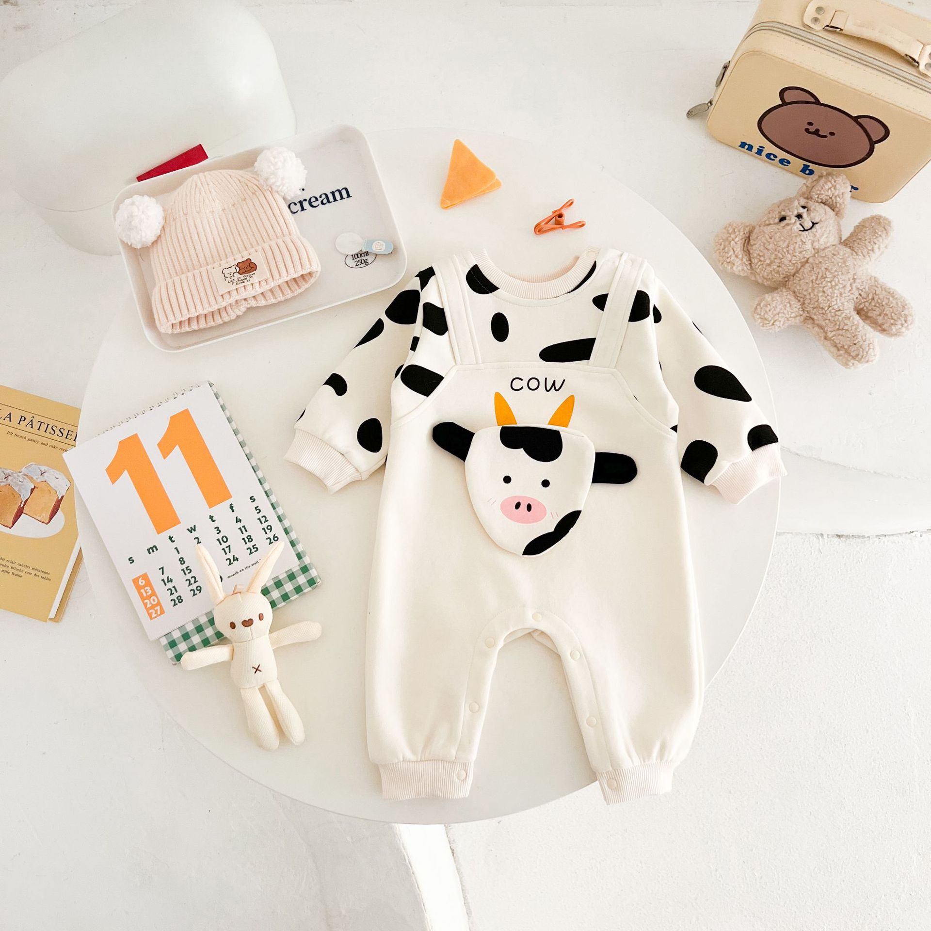 Baby Fake Two Pieces Milk Cow Romper