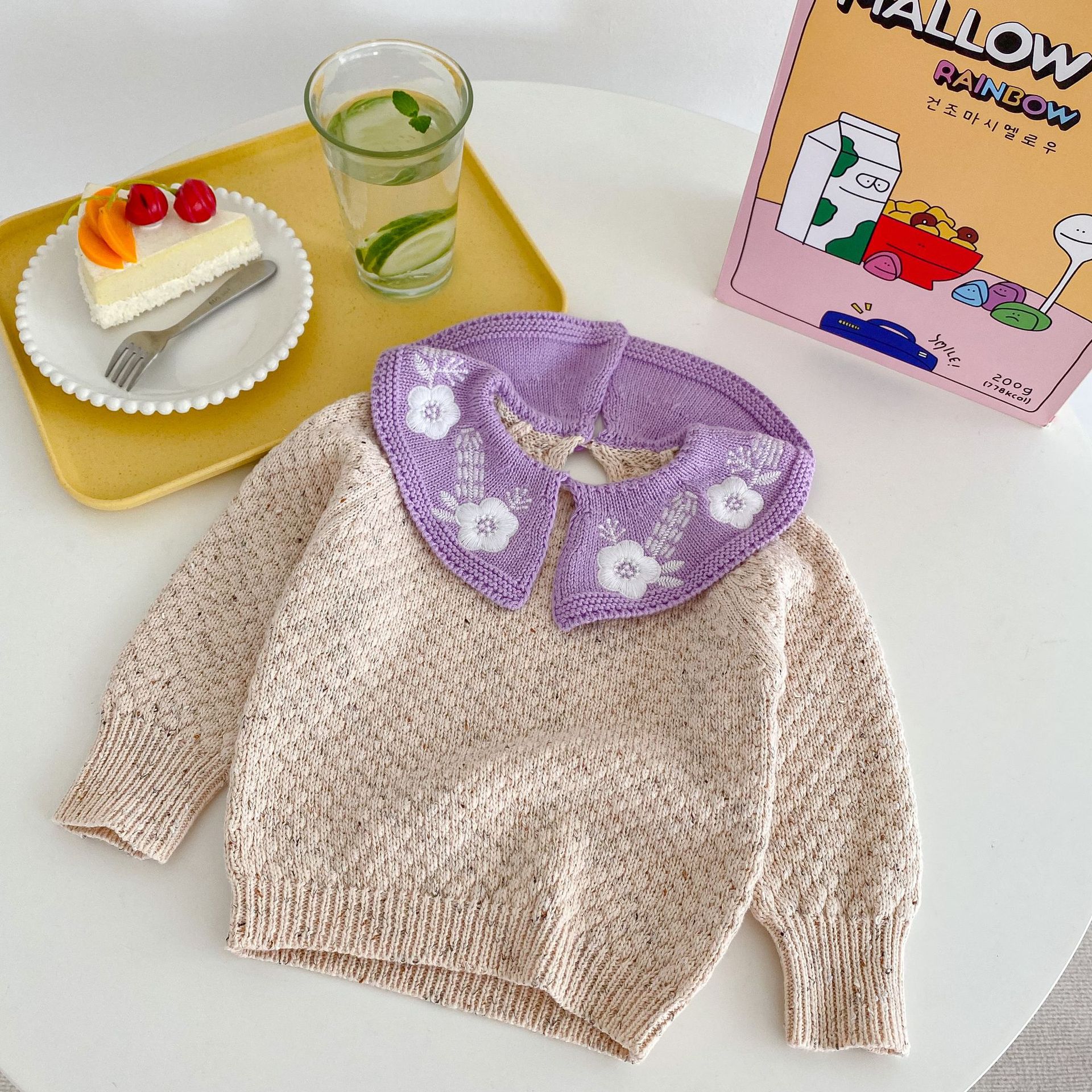 Baby Toddler Girl Embroidered Lapel Sweater Set
