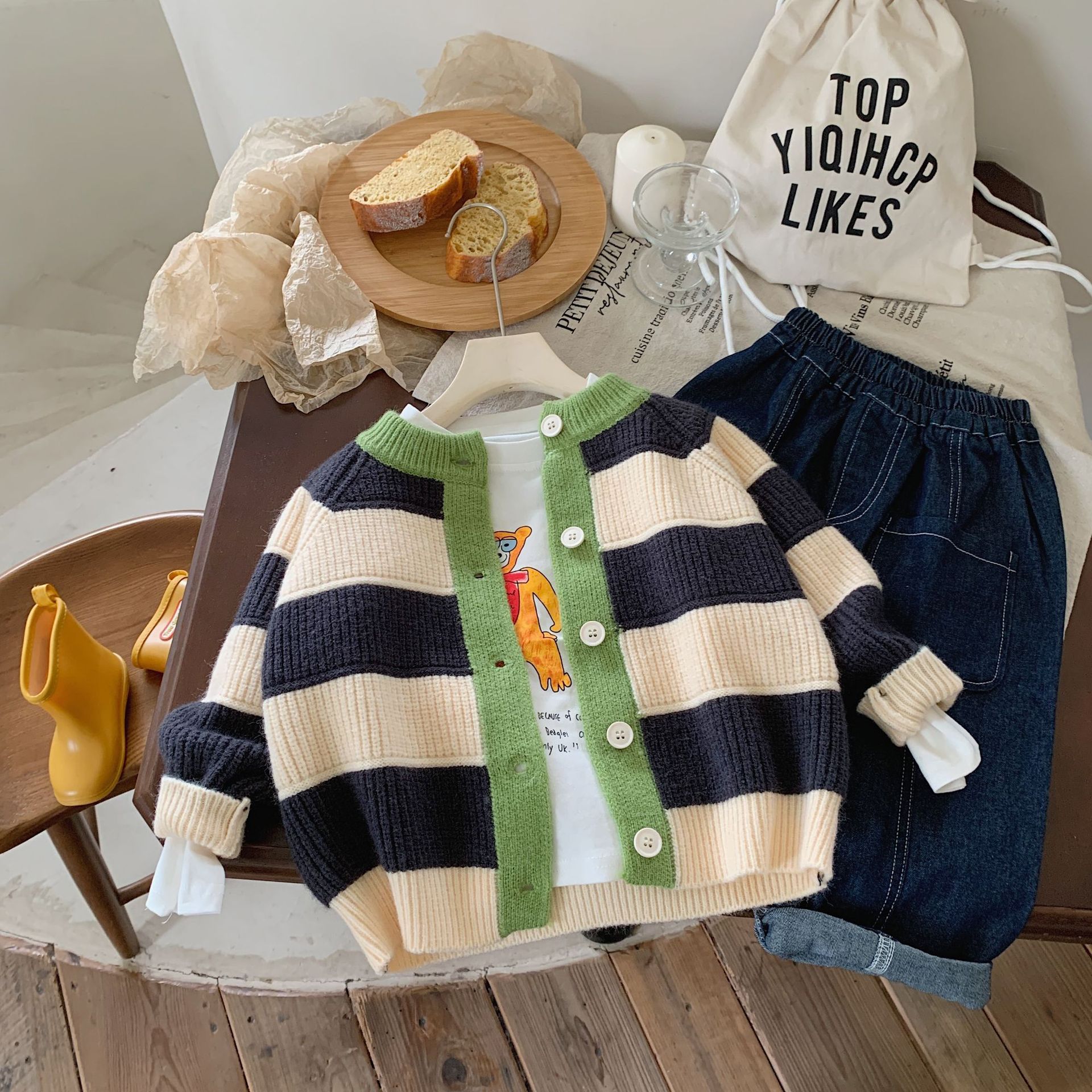 Toddler Stripe Contrasting Sweater Cardigan