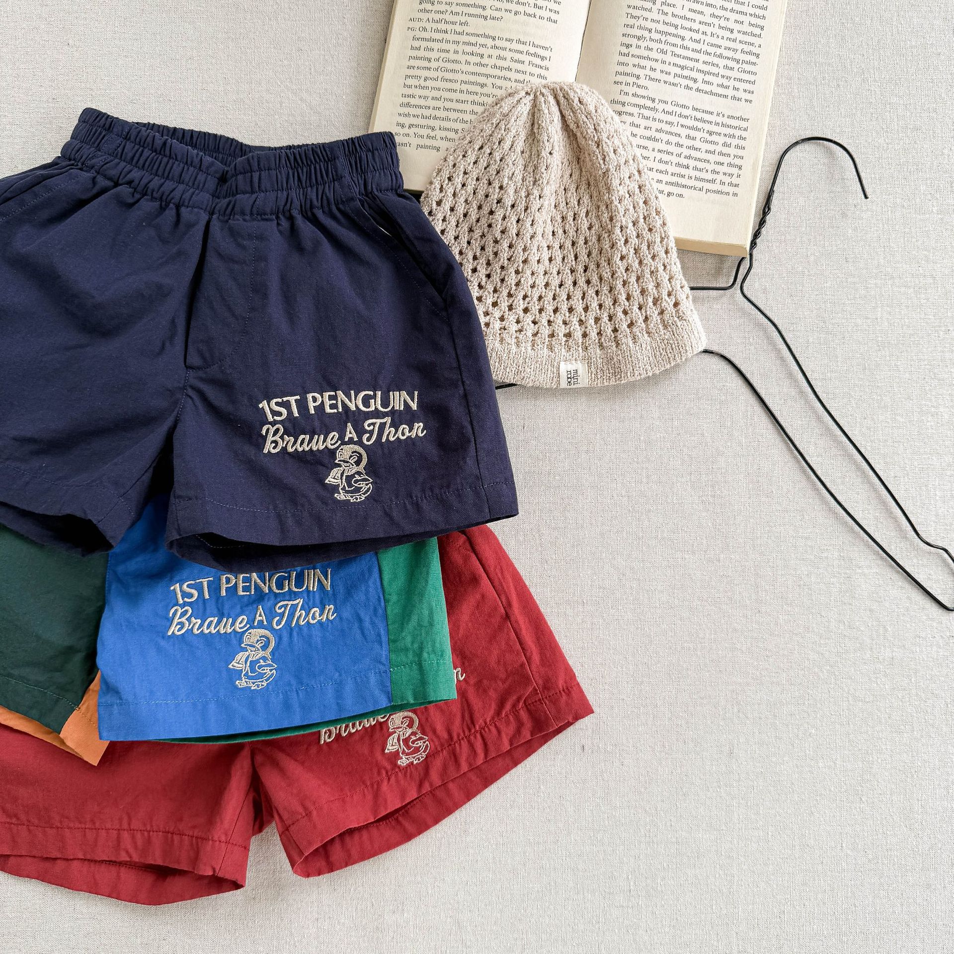Toddler Penguins Embroidery Contrast Shorts