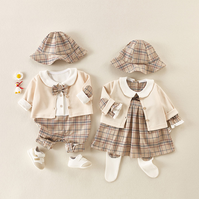 Baby Girls 4 Piece Cardigan Plaid Dress Set