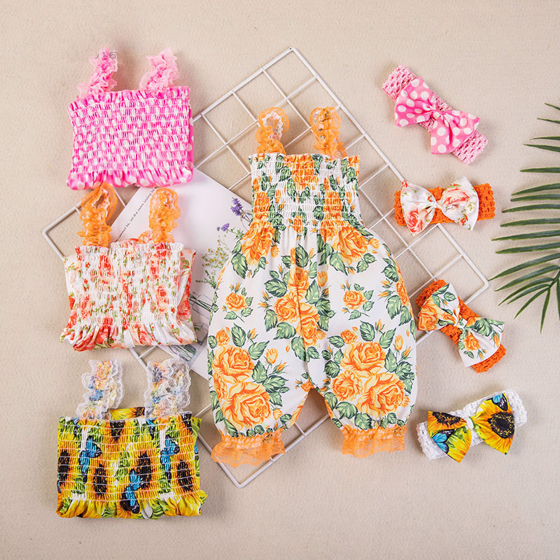 Baby Allover Flower Overalls with Headband