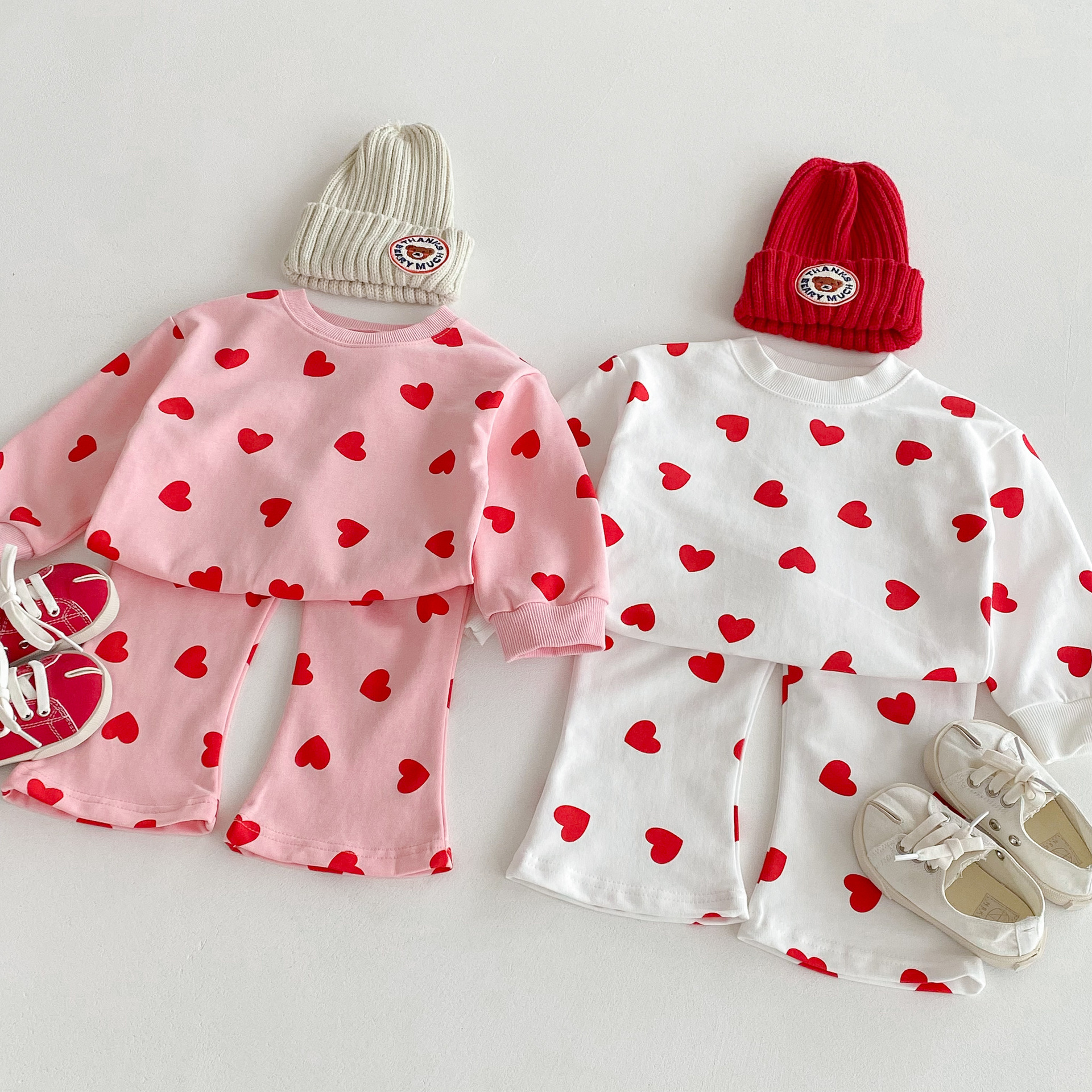 Toddler Girl 2 Piece Heart Bow Sweatshirt Set