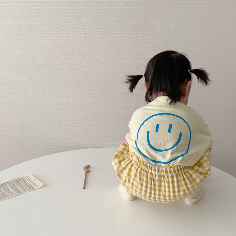 Baby Smile Tee & Plaid Shorts Set