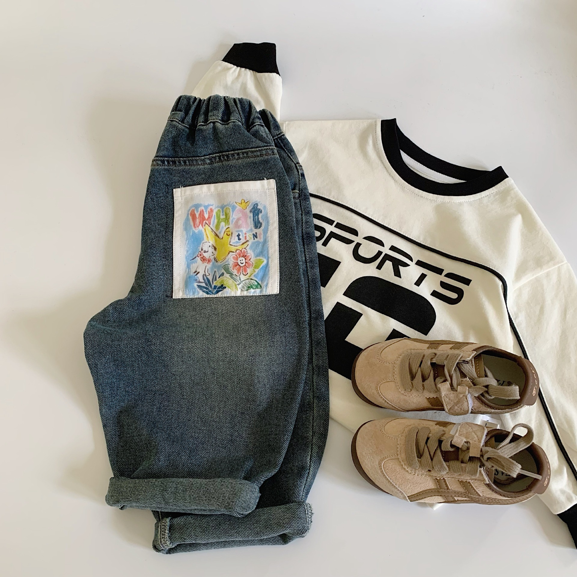 WHAT Kids Contrast Pocket Casual Jeans
