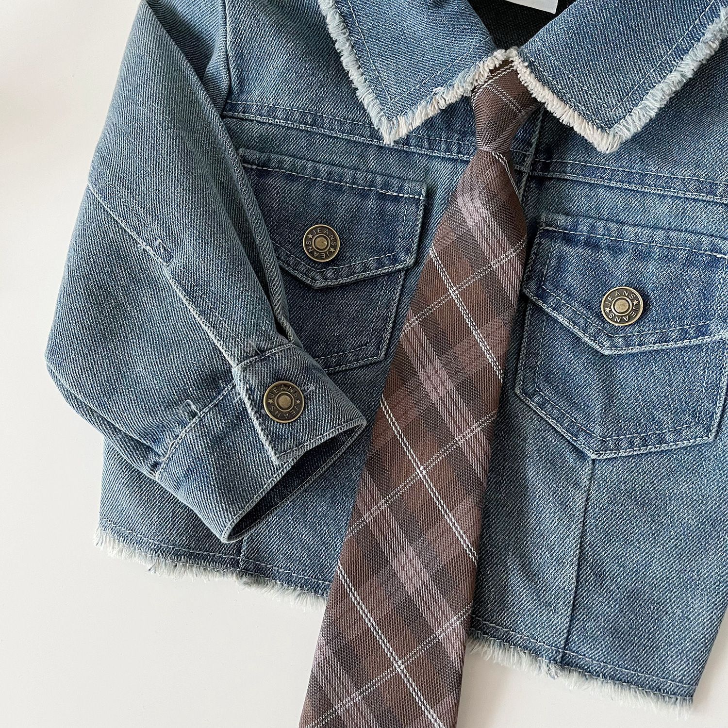 Toddler Girls Denim Jacket Pleated Skirt Suit