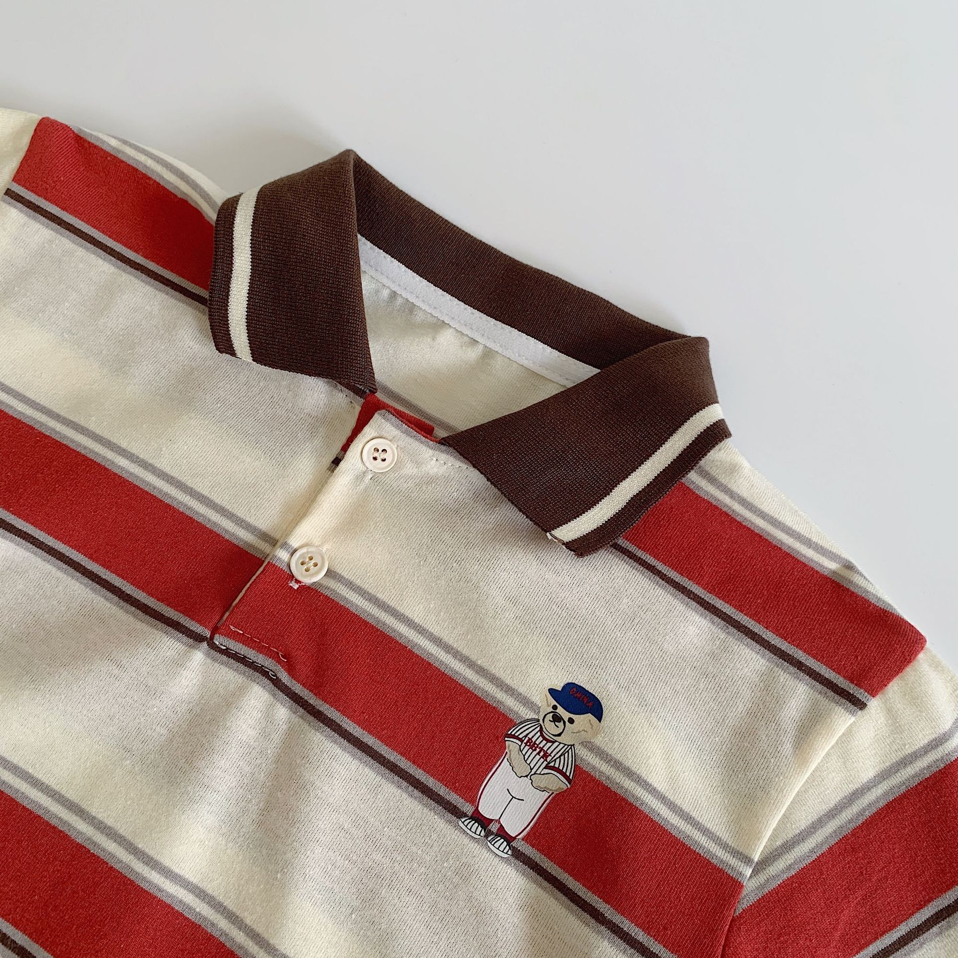 Kid Bear Stripe Polo Long-Sleeved T-shirt