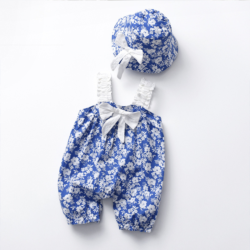 Baby Floral Bowknot Bodysuit with Hat