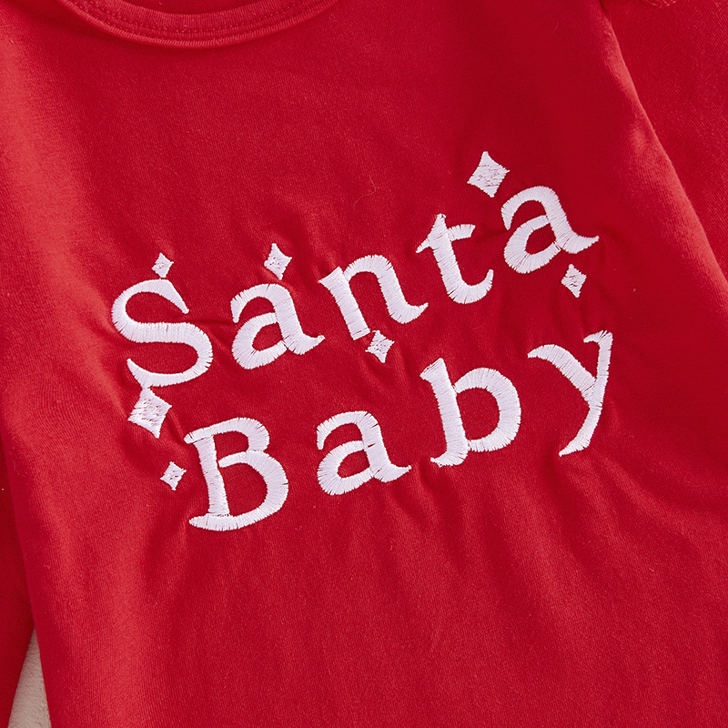 3-Piece Santa Baby Red Letter Embroidery  Bodysuit Tulle Skirt Set