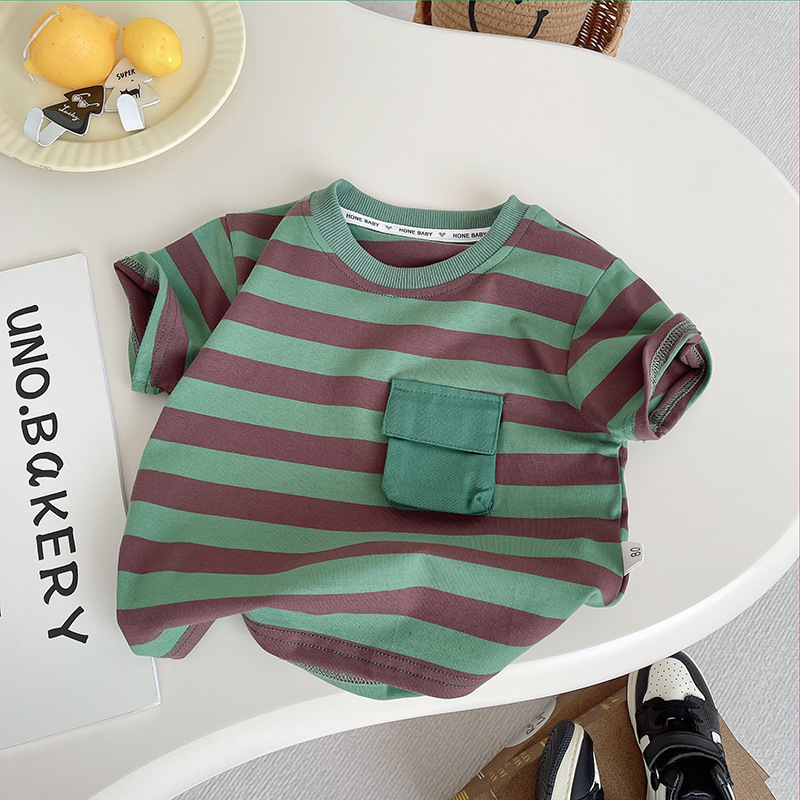 Toddler Boy Green Striped T-shirt and Pants 2 Pieces Set