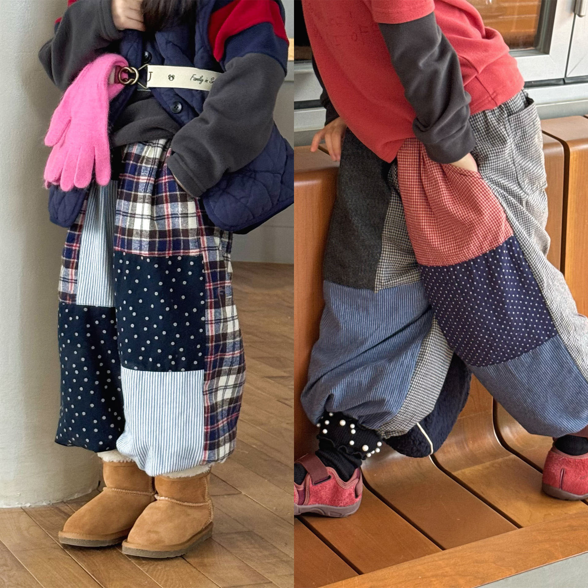 Kids Warm Patchwork Casual Pants