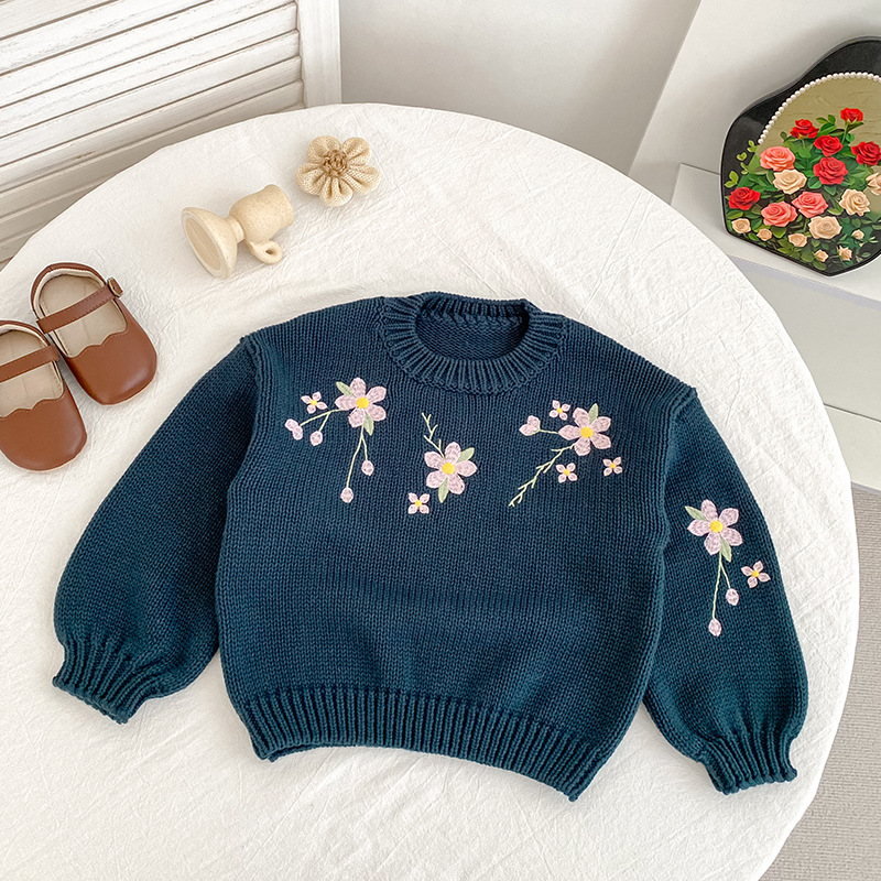 Baby Toddler Flower Embroidered Knitted Sweater