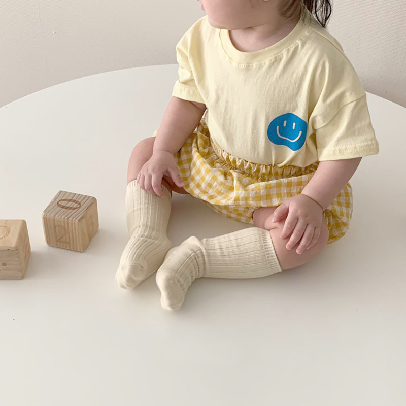 Baby Smile Tee & Plaid Shorts Set