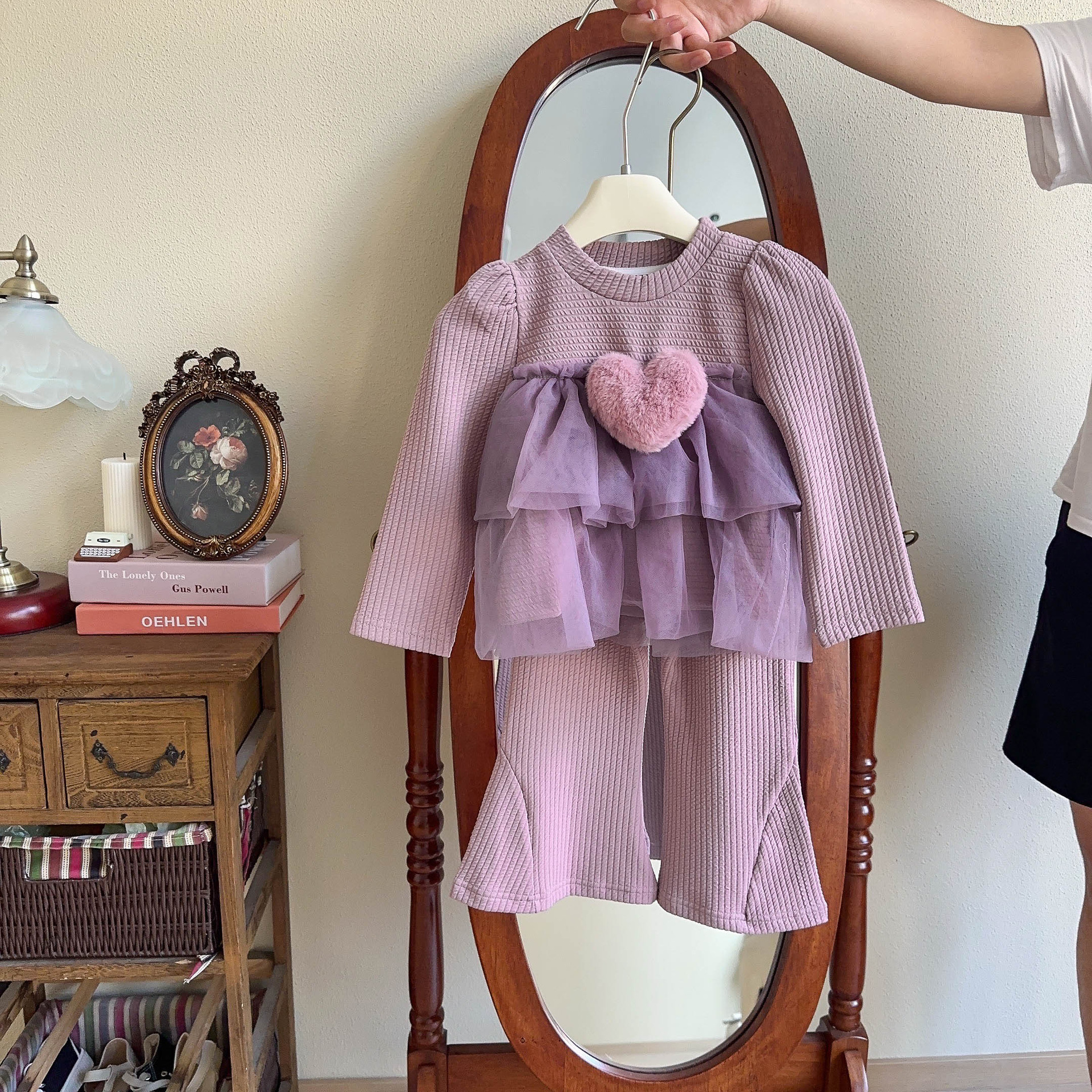 Toddler Girl Plush Heart Mesh Top and Pants 2-piece Sets