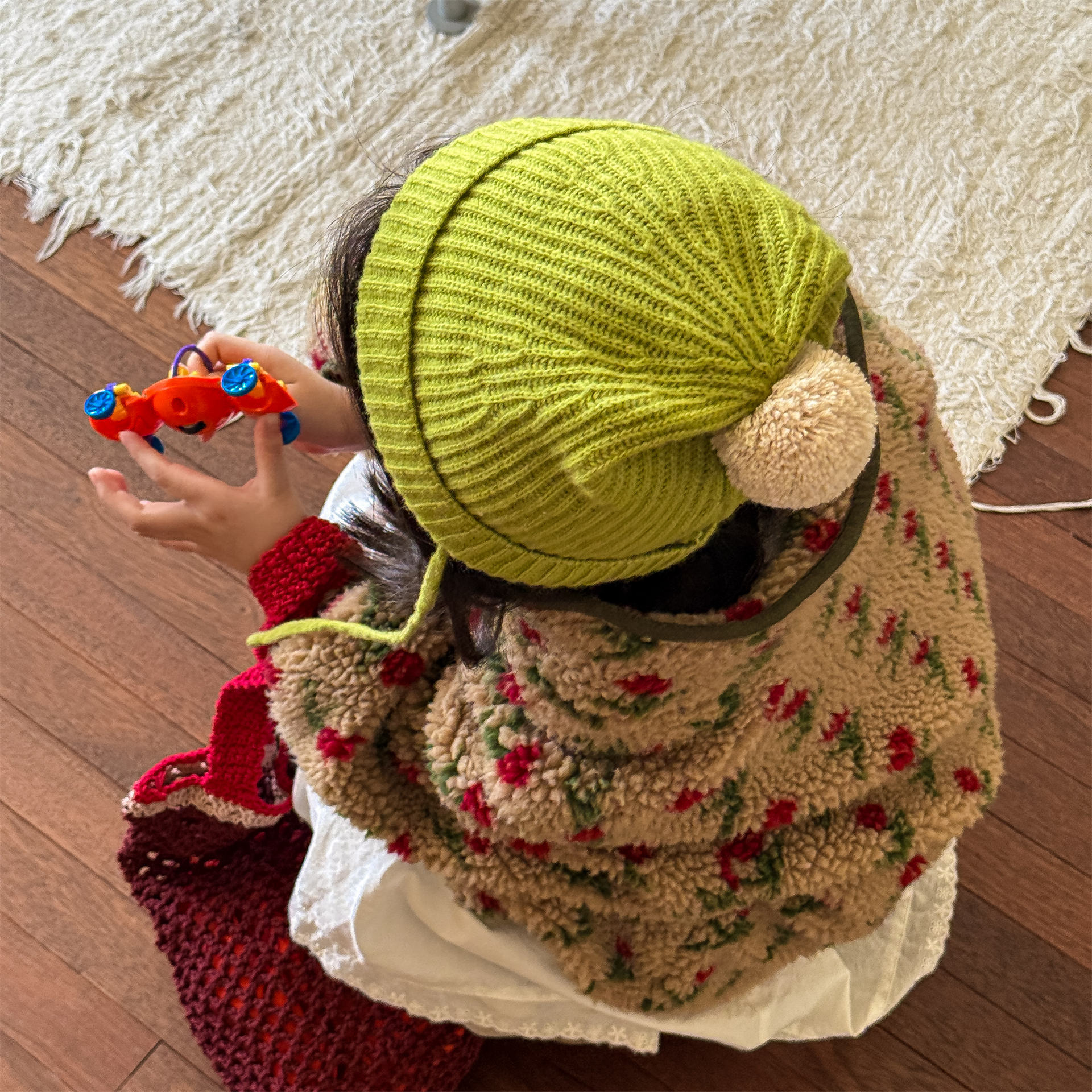 Kids Girls Floral Print Sweet Fleece Outerwear