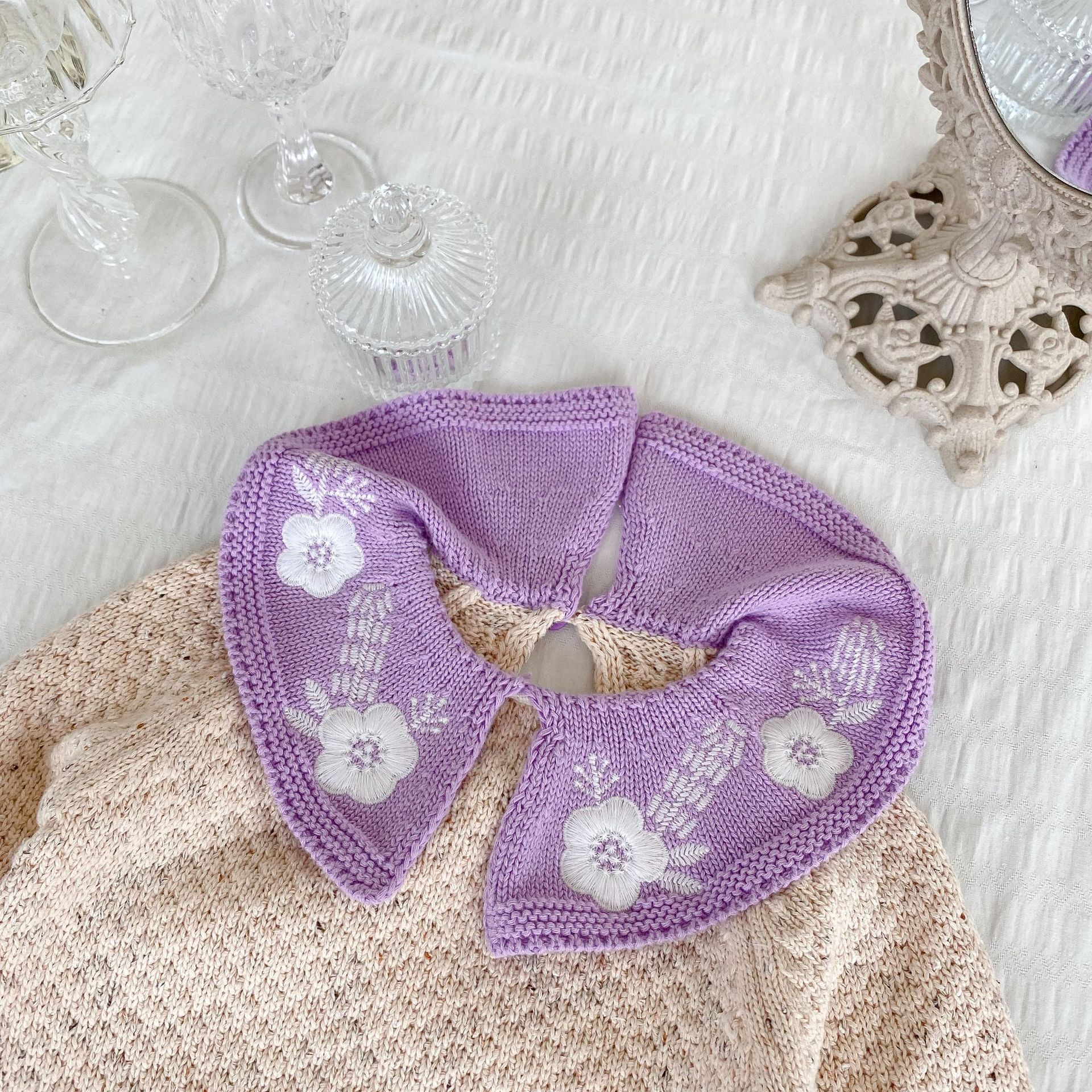 Baby Toddler Girl Embroidered Lapel Sweater Set
