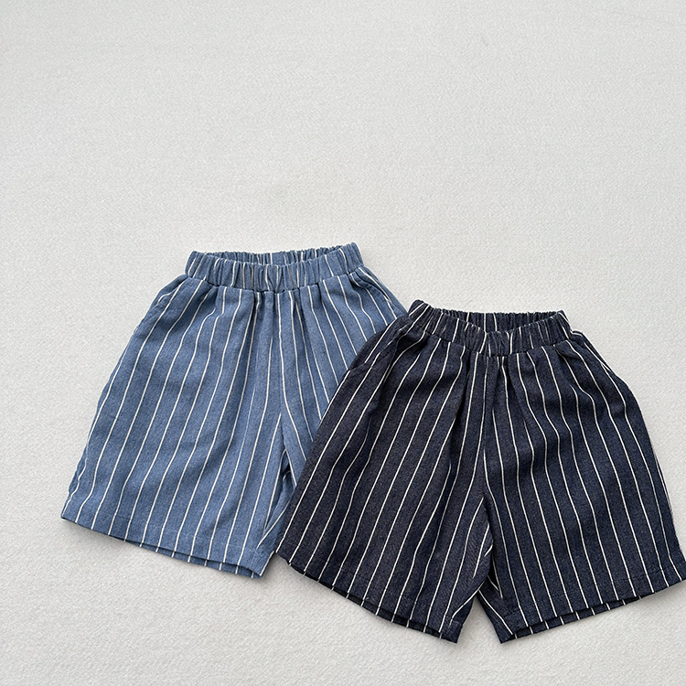 Toddler Boy Green Striped Denim Shorts