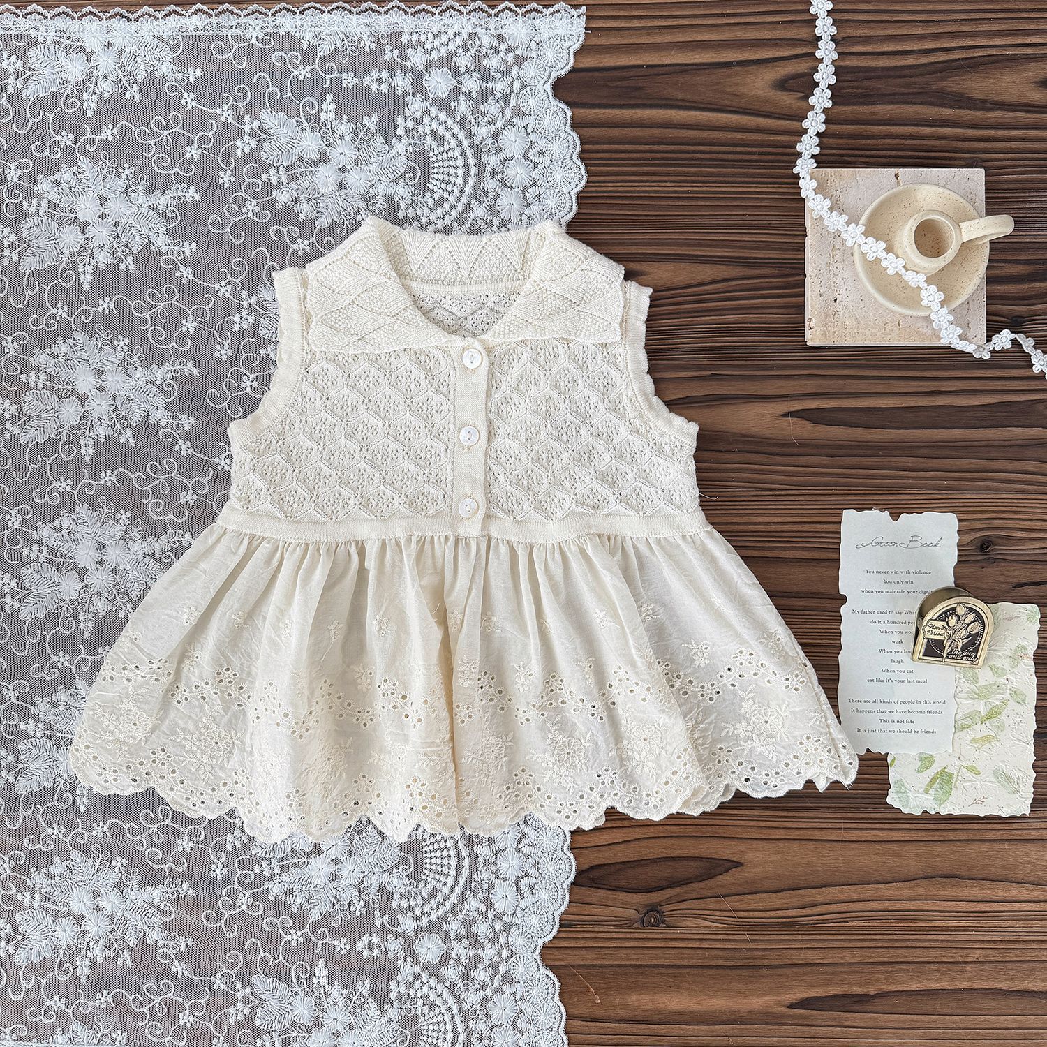 Baby Toddler Girl Hollow Lace Contrast Vest