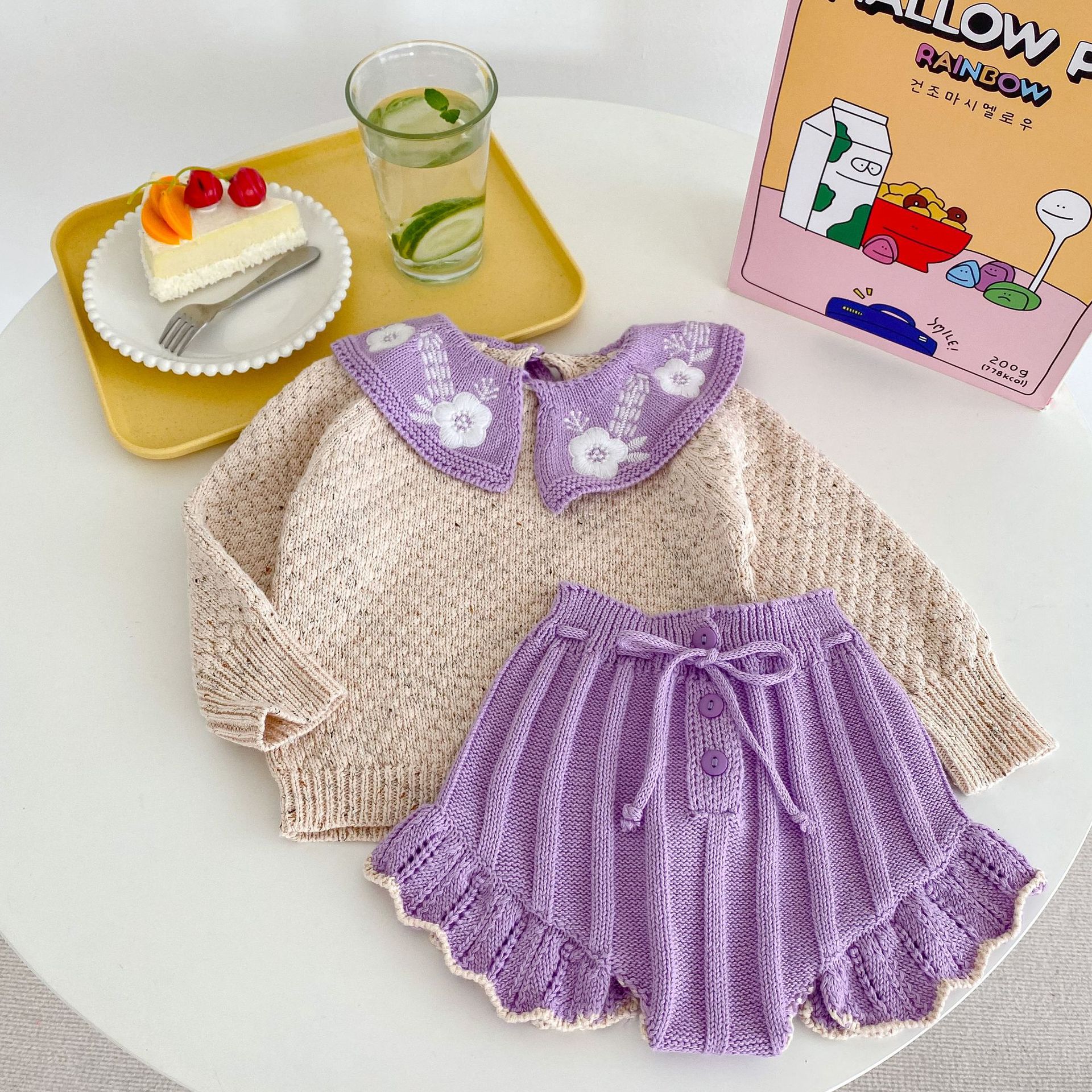 Baby Toddler Girl Embroidered Lapel Sweater Set
