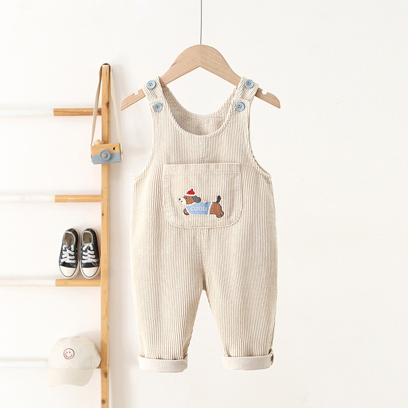Baby Toddler Dog Embroidery Solid Color Romper