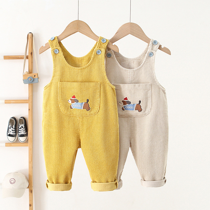 Baby Toddler Dog Embroidery Solid Color Romper