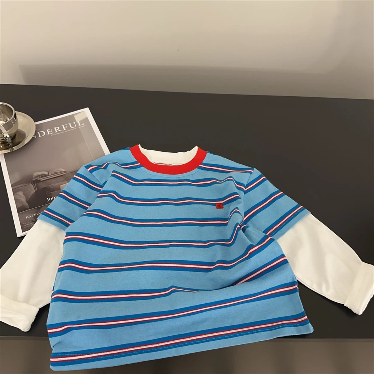 Toddler Boy Contrast Stripes Blue T-shirt 