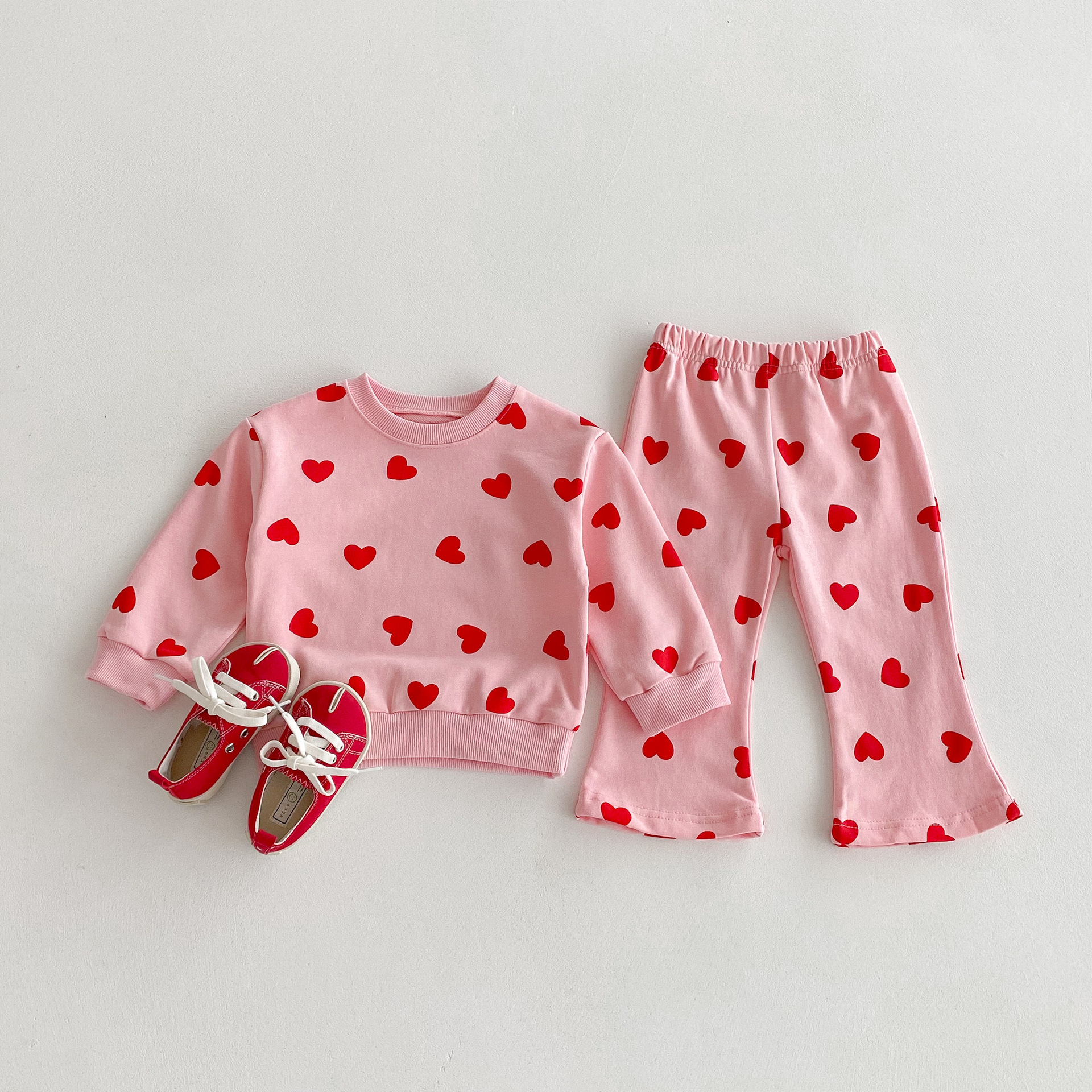 Toddler Girl 2 Piece Heart Bow Sweatshirt Set