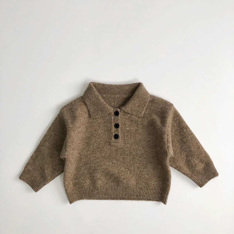 Kid Solid Color Polo Knitted Sweater