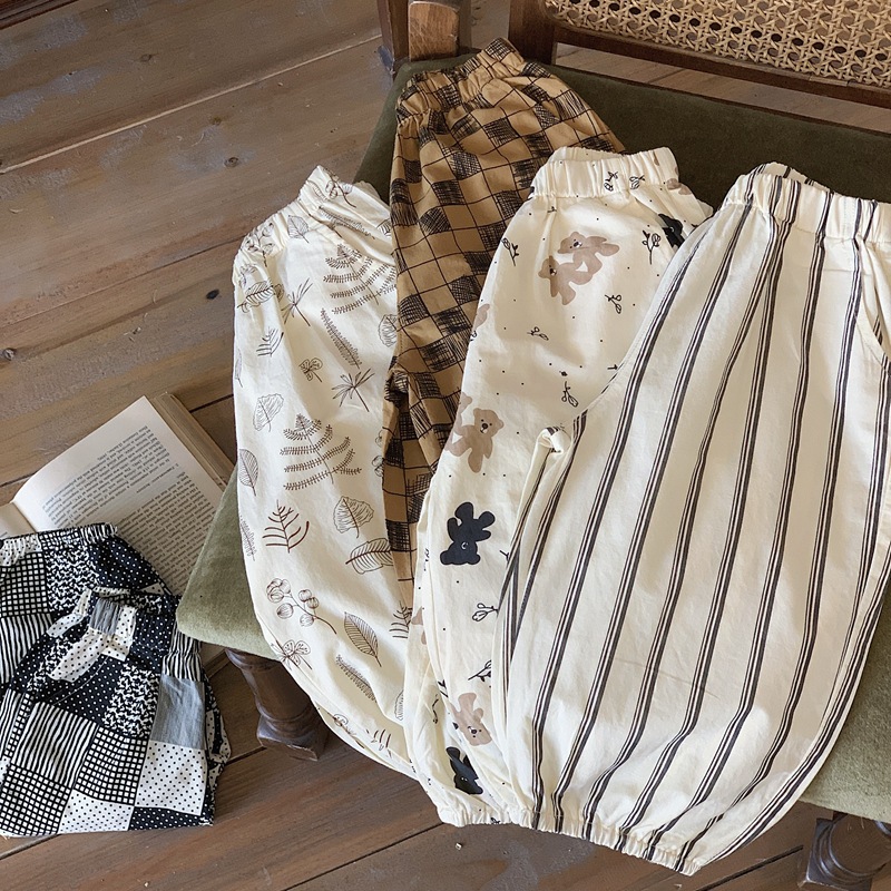 Toddler Bear Plaid Dots Striped Pants