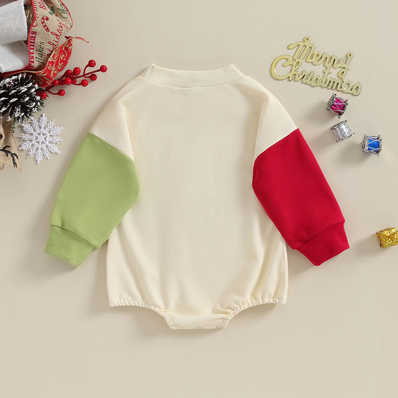 Baby Christmas New Loose Stylish Letter Print Color Block Onesie