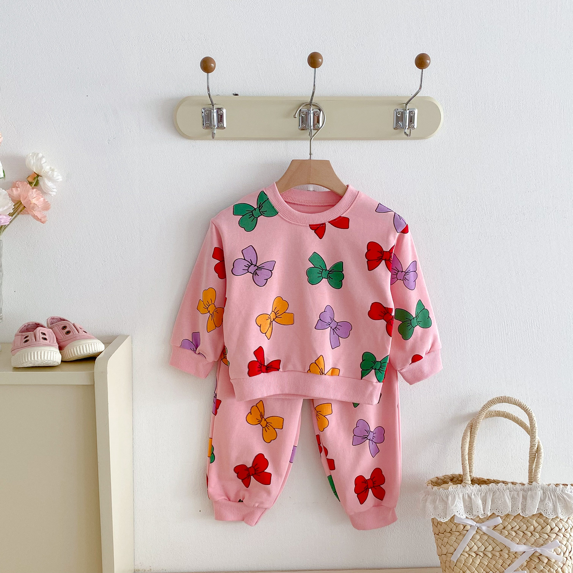 Toddler Girl 2 Piece Colorful Bow Sweatshirt Set