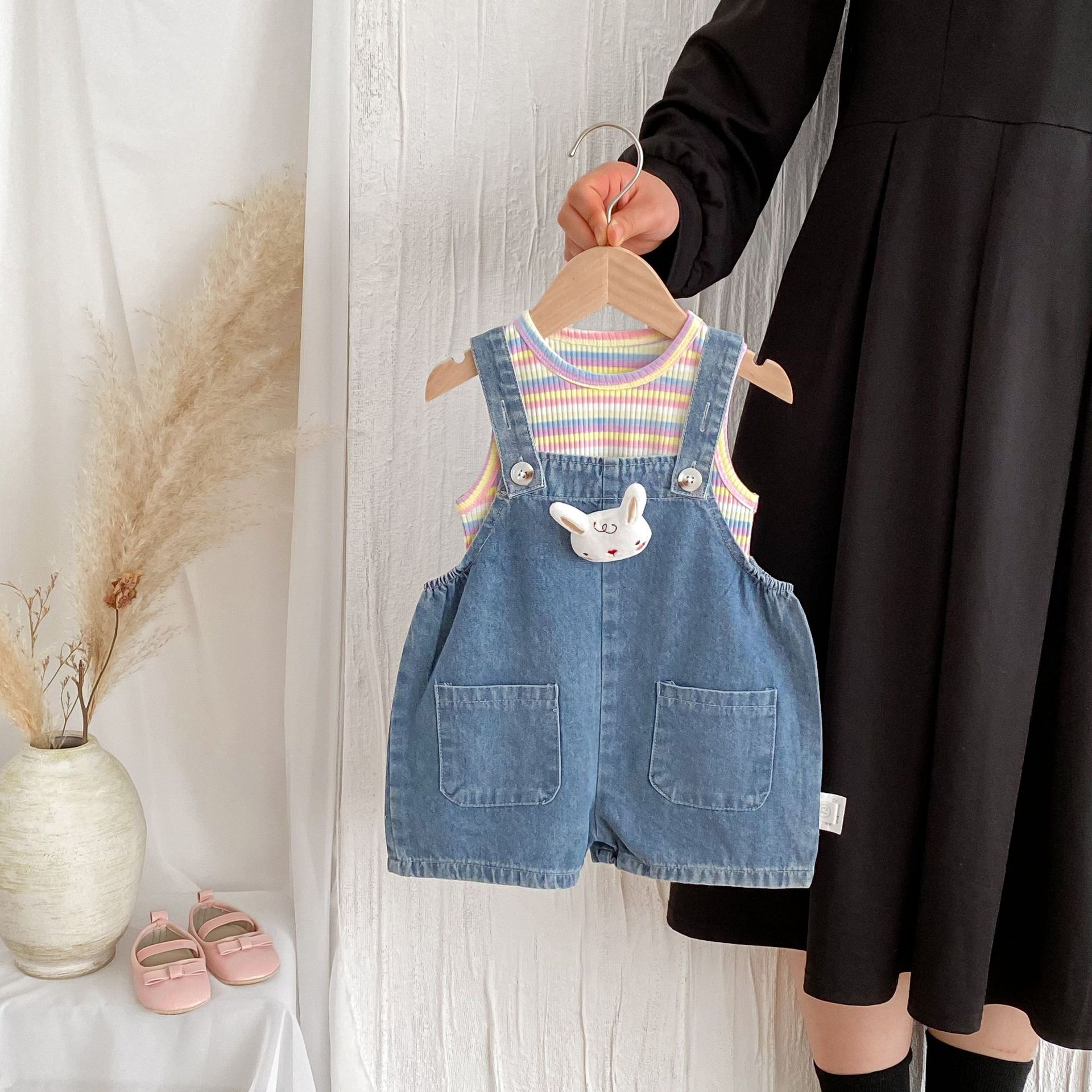 Baby Girl Striped vest overalls 2-piece set