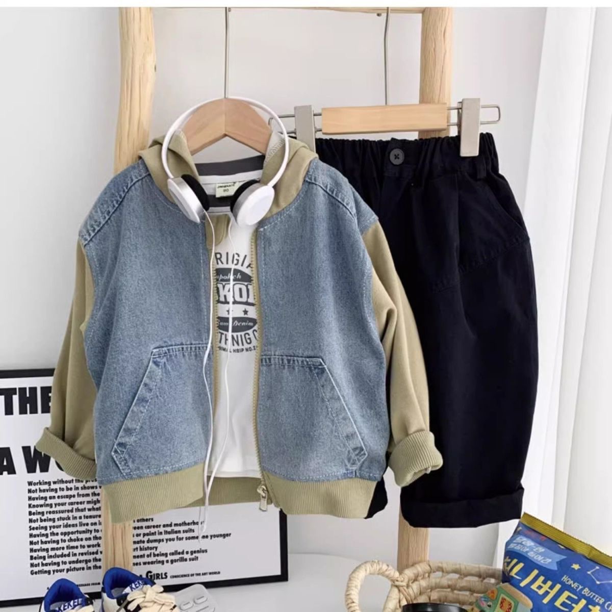 Toddler Paneled Hooded Denim Jacket