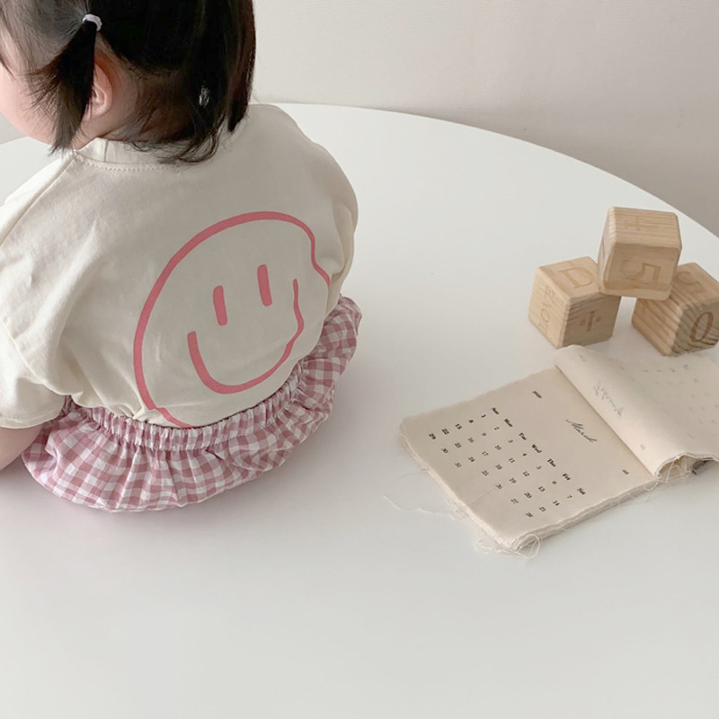 Baby Smile Tee & Plaid Shorts Set