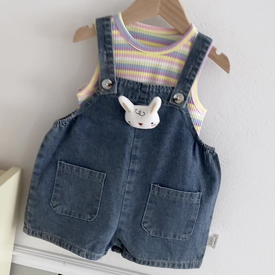 Baby Girl Striped vest overalls 2-piece set