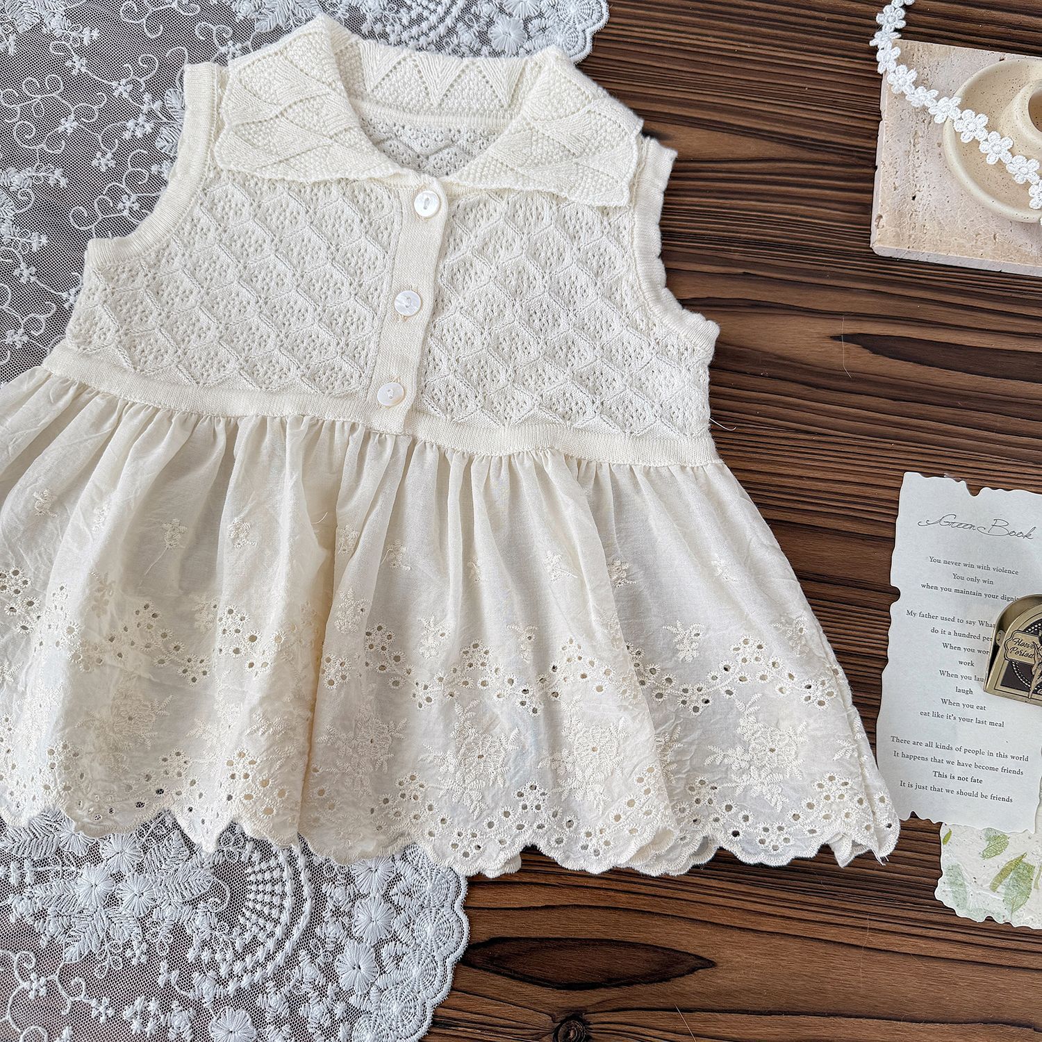 Baby Toddler Girl Hollow Lace Contrast Vest