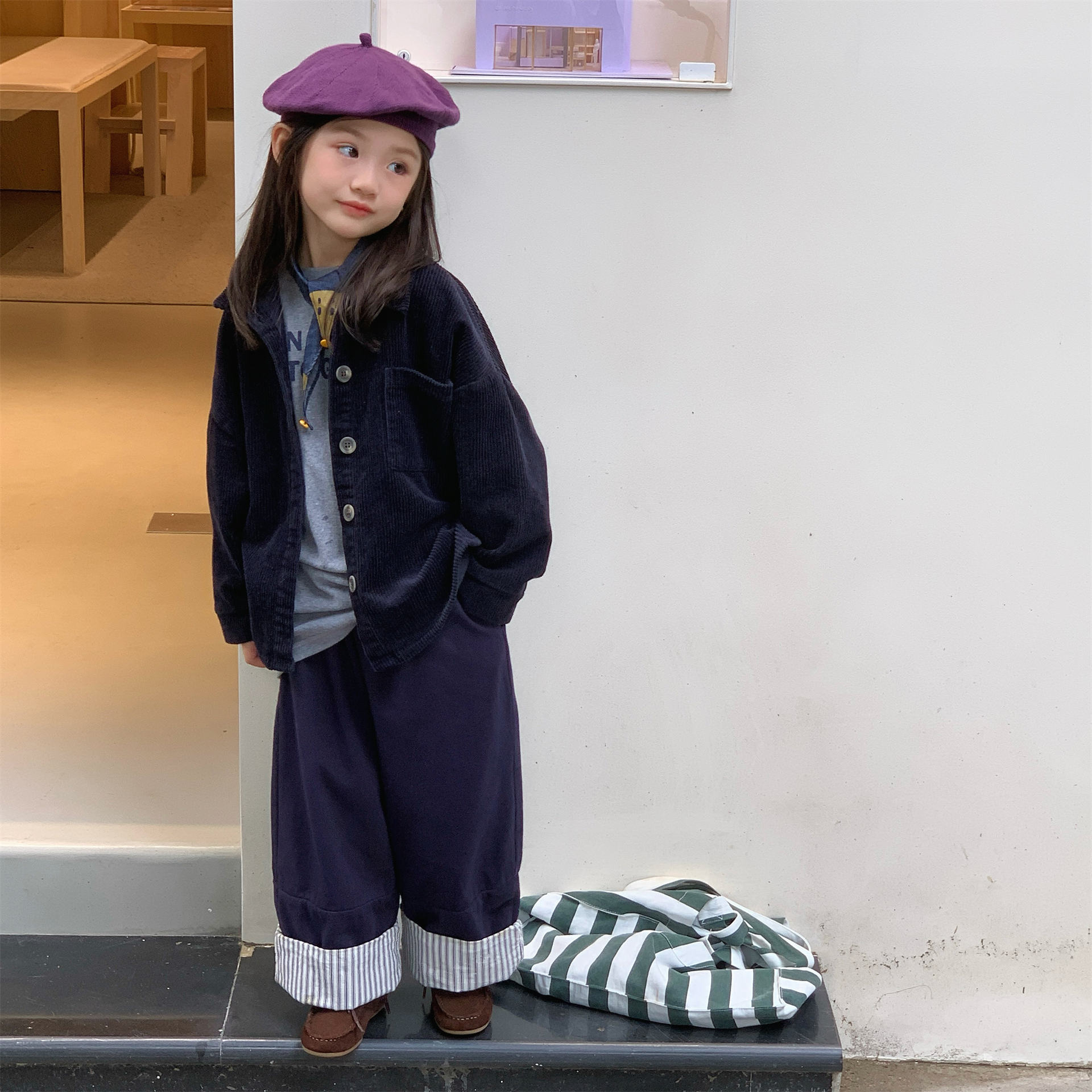 Kids Girl Striped Patchwork Casual Wide-Leg Pants