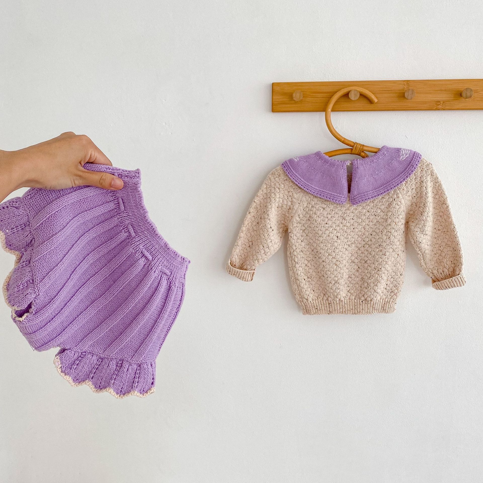 Baby Toddler Girl Embroidered Lapel Sweater Set