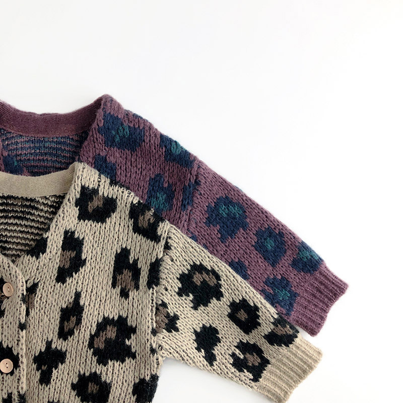 Kid Leopard Print Cardigan Sweater
