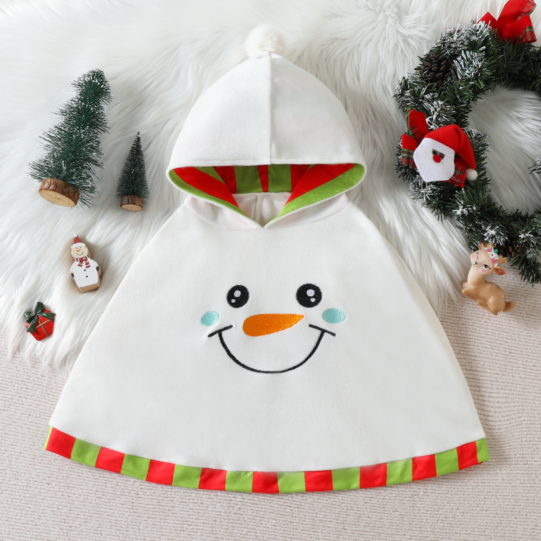 Toddler Boys Girls Christmas Santa  Snowman Hooded Cape 