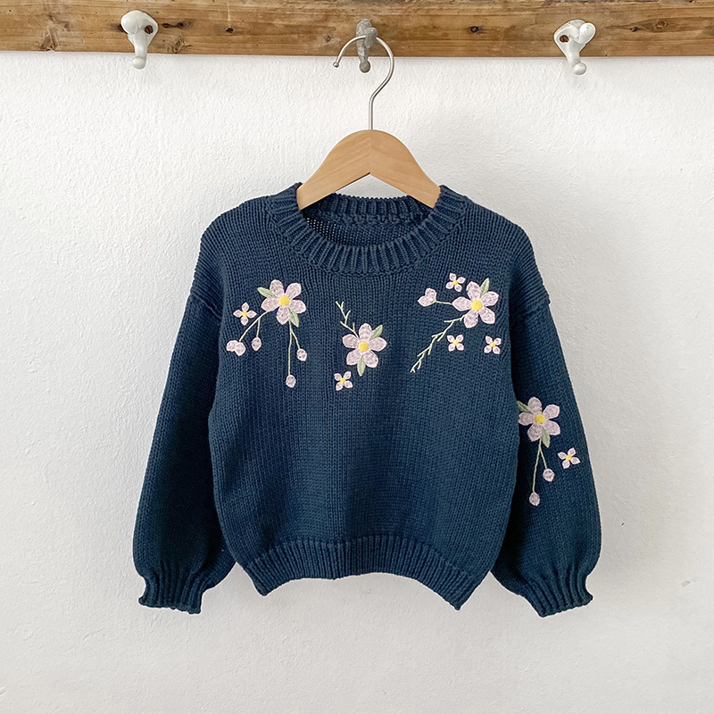 Baby Toddler Flower Embroidered Knitted Sweater