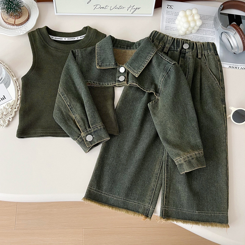 Toddler Girls 3 Piece  Denim Wide Leg Pants Set