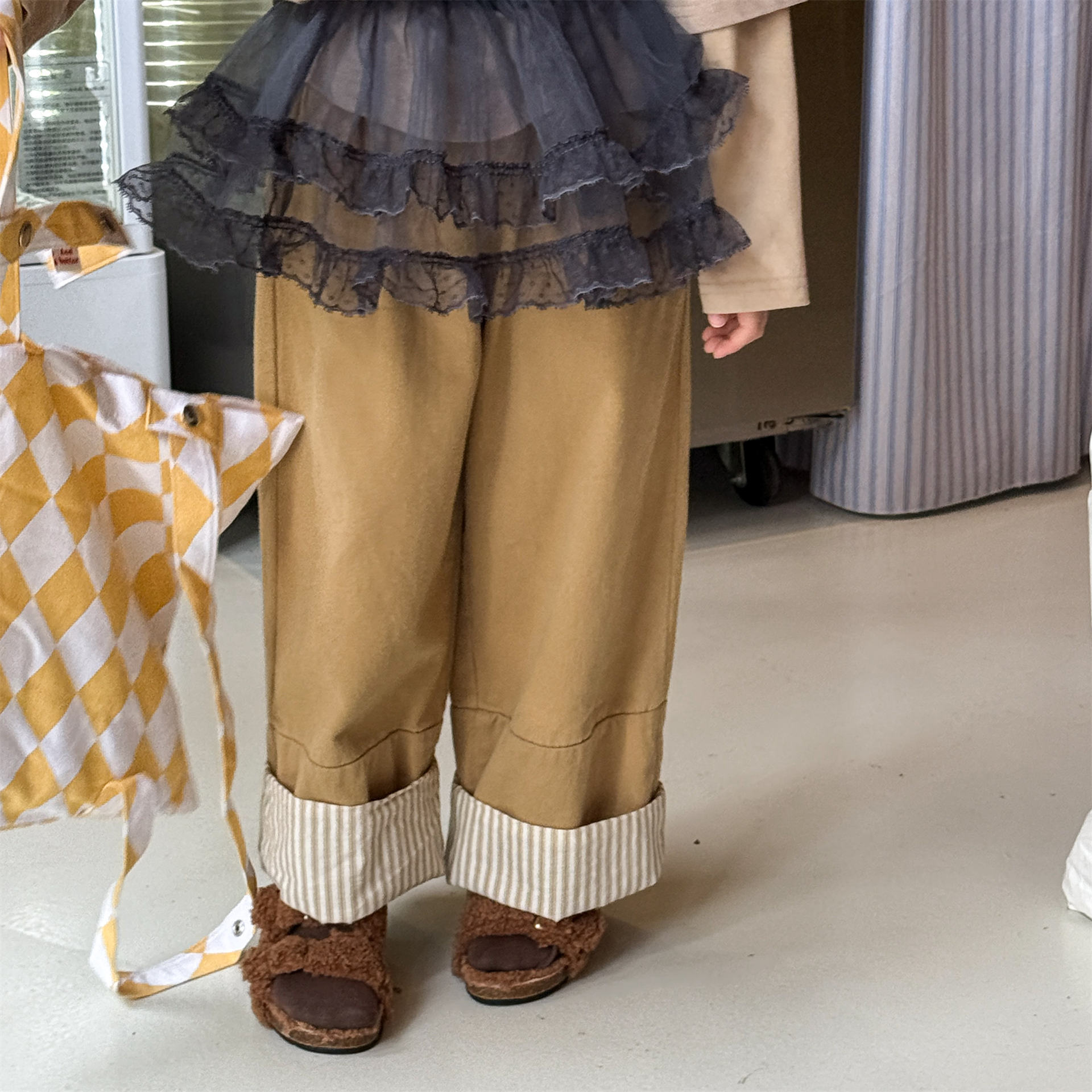 Kids Girl Striped Patchwork Casual Wide-Leg Pants