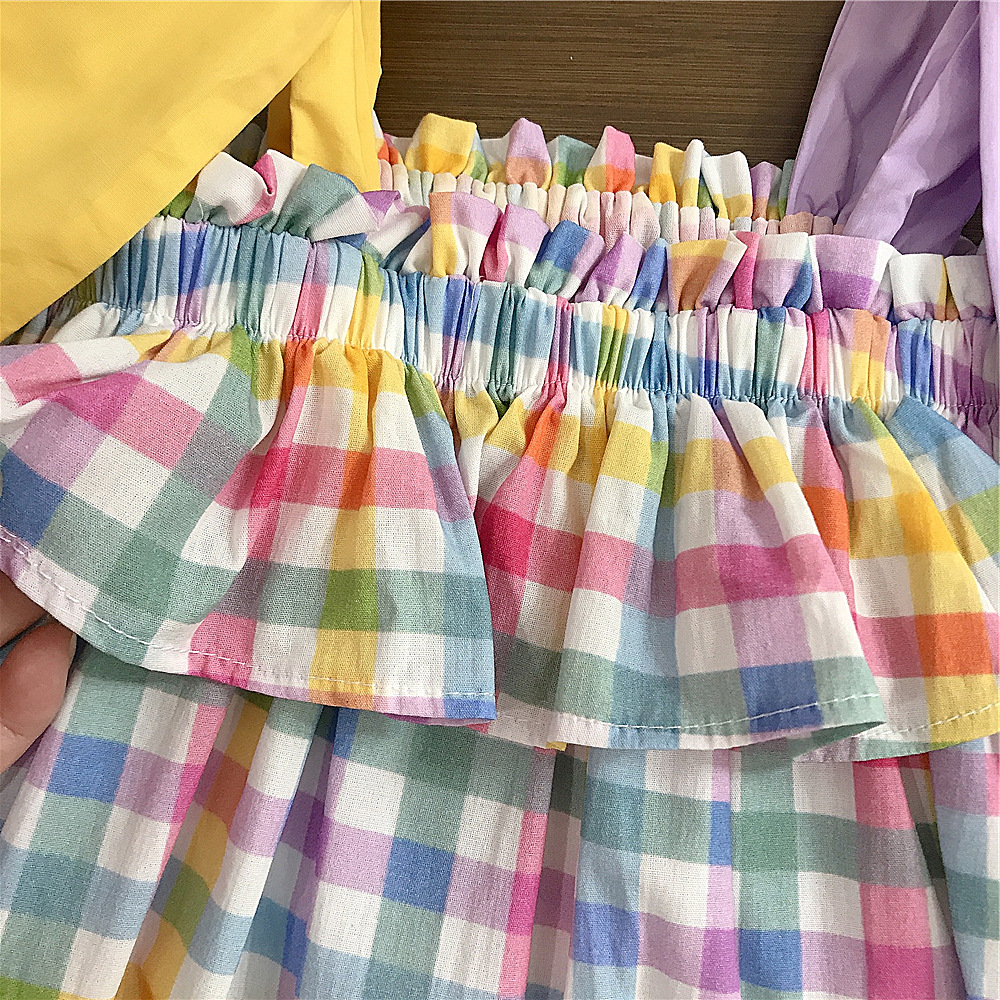 Toddler Girl Lace-Up Colorful Plaid Dress