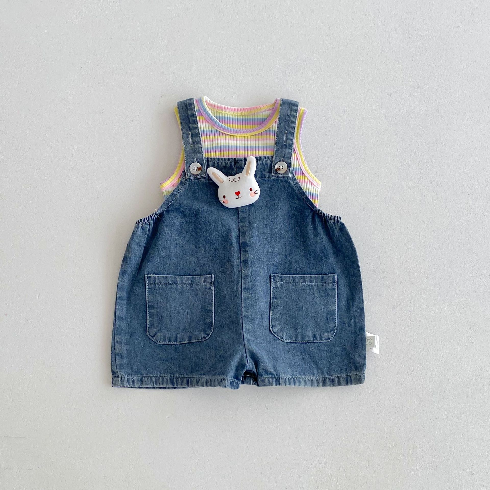 Baby Girl Striped vest overalls 2-piece set