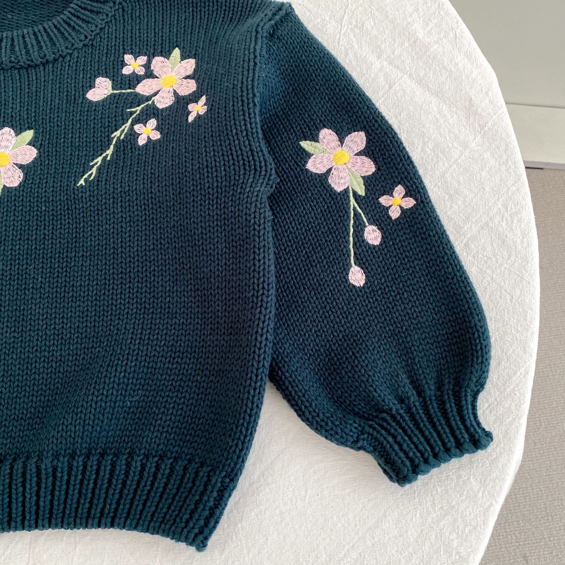 Baby Toddler Flower Embroidered Knitted Sweater